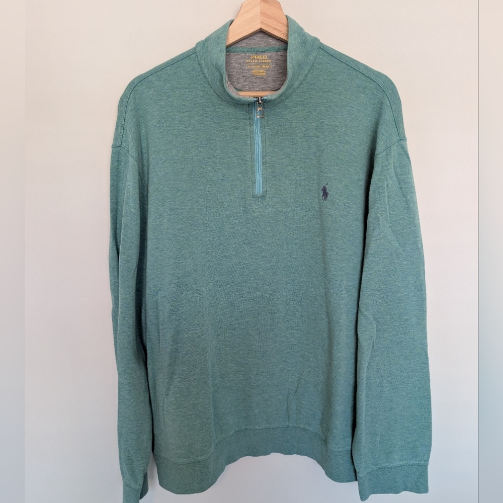 Polo Ralph Lauren Men's XL Green 1/4 Zip Pullover Knit Mock Neck Cotton Viscose